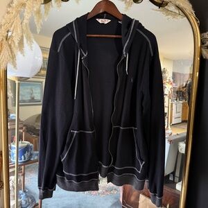 Original Penguin Black and Grey Zip Up Waffle Knit Lightweight Jacket